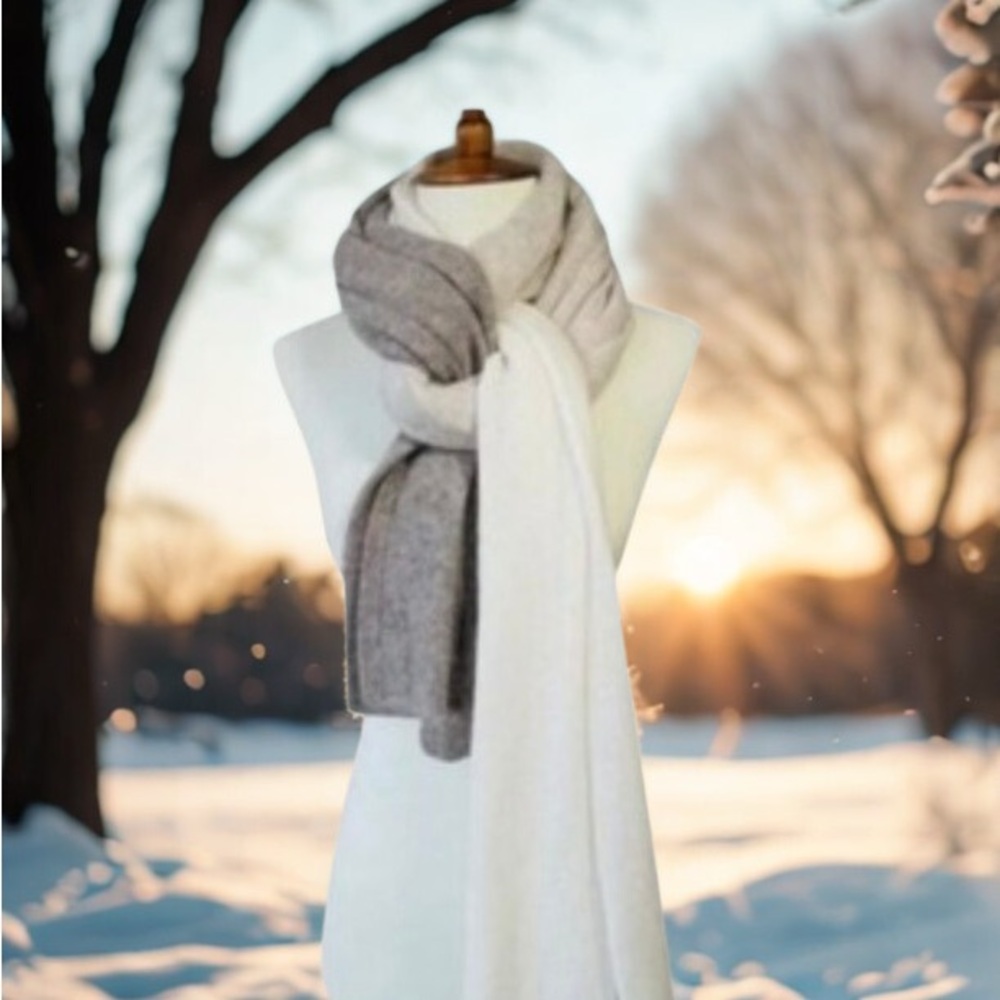 100% CASHMERE COLOR BLOCK WARM NEUTRAL COLORED SCARF/WRAP 76” x 24” 🩵NWT🩵